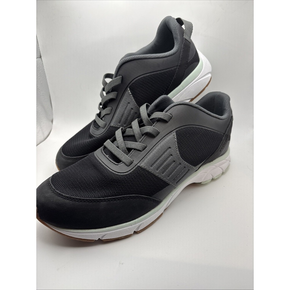 Vionic Trent Athletic Shoes Men's Sz 10 Black Grey Leather Slip On Elastic Laces